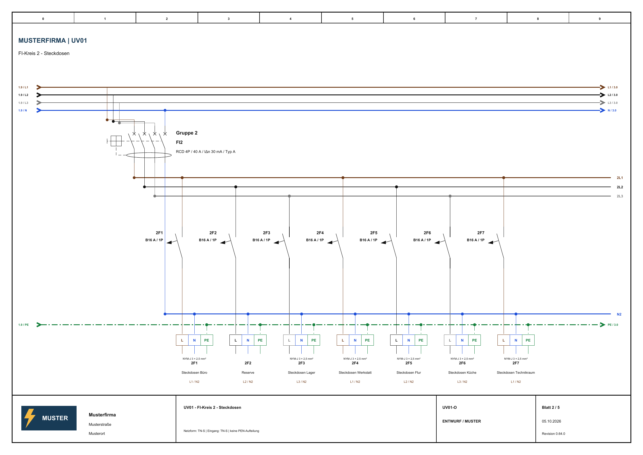 Blatt 2 des Musterplans ohne Klemmenbezeichnungen