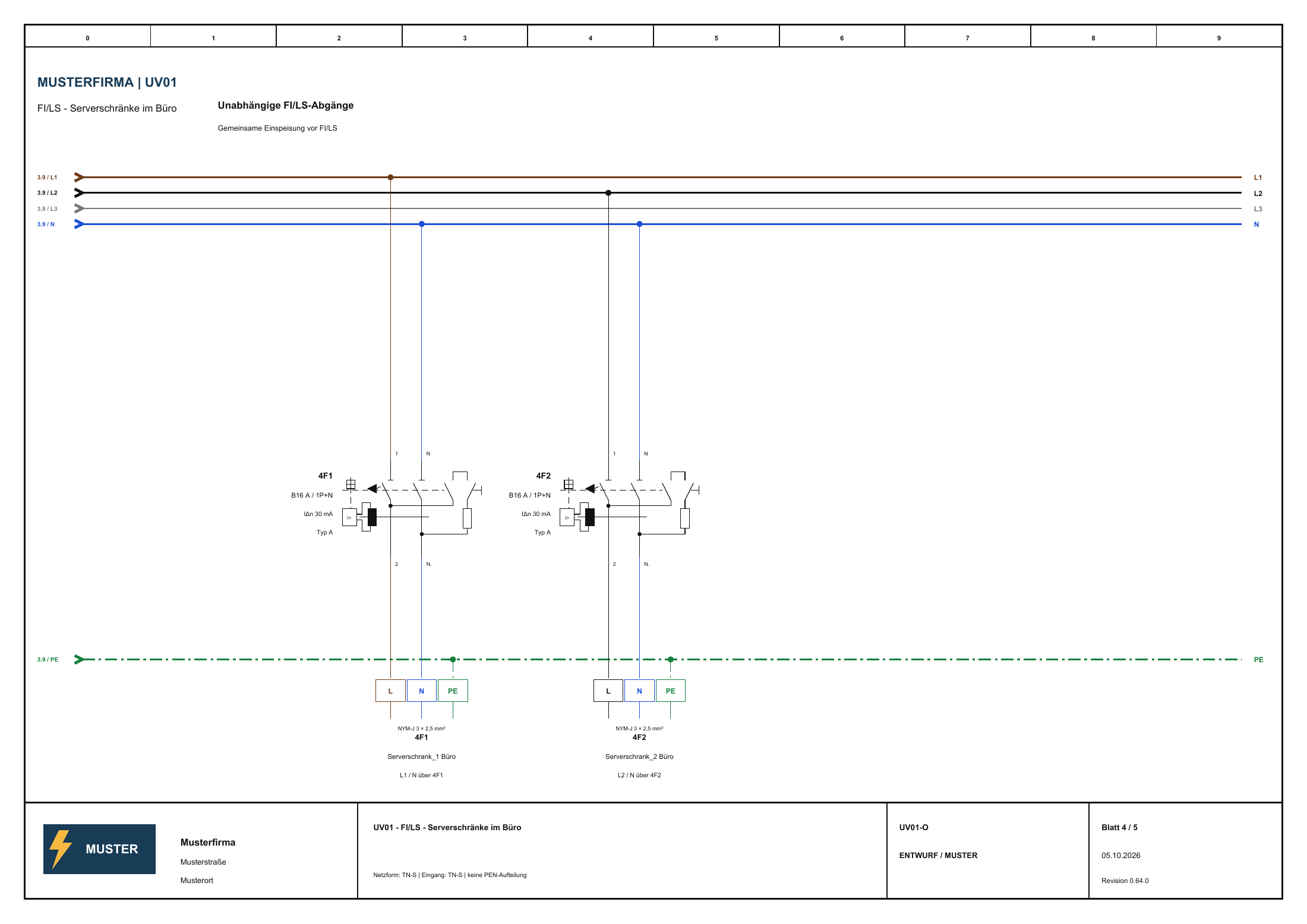 Blatt 4 des Musterplans ohne Klemmenbezeichnungen